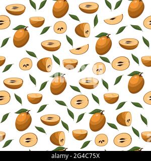 Motif sans couture avec des fruits frais de sapodilla isolés sur fond blanc. Fruits d'été pour un style de vie sain. Fruits biologiques. Style de dessin animé. Vecteur i Illustration de Vecteur