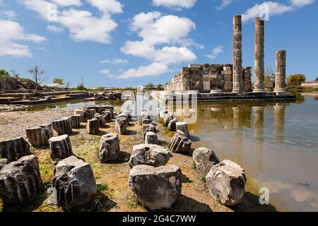 Vestiges du temple dédié à Létho dans l'ancienne ville de Letoon en Turquie Banque D'Images