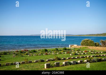 Cimetière de la plage à l'anse Anzac contenant les restes des troupes alliées qui sont morts pendant la bataille de Gallipoli, en Turquie Banque D'Images