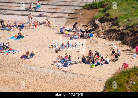 Plage de North Landing sur Flamborough Head dans East Yorkshire, Royaume-Uni Banque D'Images