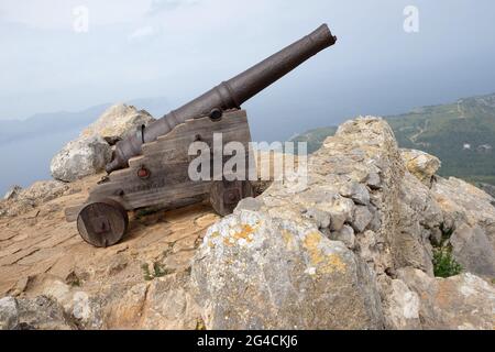 Cannone al Mirador Penya del Migdia à Majorque Banque D'Images