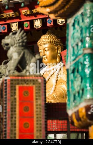 Un Bouddha d'or au sanctuaire Guan Yin à Repulse Bay, île de Hong Kong Banque D'Images