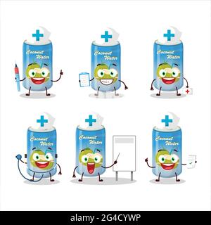 Médecin profession émoticône avec l'eau de noix de coco peut personnage de dessin animé. Illustration vectorielle Illustration de Vecteur