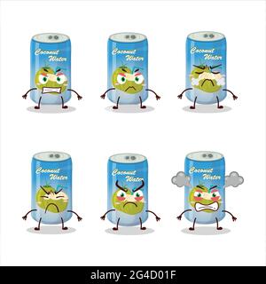 L'eau de noix de coco peut caricature caractère avec diverses expressions en colère. Illustration vectorielle Illustration de Vecteur