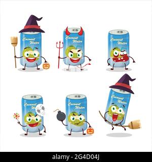 Émoticônes d'expression d'Halloween avec personnage de dessin animé de l'eau de noix de coco peut. Illustration vectorielle Illustration de Vecteur