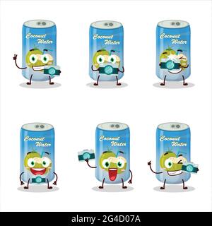 Photographe profession émoticône avec l'eau de coco peut personnage de dessin animé. Illustration vectorielle Illustration de Vecteur