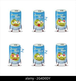 Personnage de dessin animé de l'eau de noix de coco peut avec l'expression de sommeil. Illustration vectorielle Illustration de Vecteur