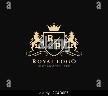 Lettre RP Lion Royal Luxury Heraldic, Crest logo template dans l'art vectoriel pour restaurant, Royalty, Boutique, café, Hôtel, Héraldique, bijoux, mode et Illustration de Vecteur