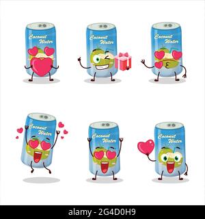 L'eau de noix de coco peut personnage de dessin animé avec amour adorable émoticône. Illustration vectorielle Illustration de Vecteur