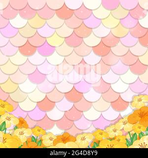 Motif pastel à l'échelle de la sirène avec illustration de nombreuses fleurs Illustration de Vecteur