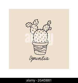 modèle de carte postale avec opuntia intérieur dans le pot Illustration de Vecteur