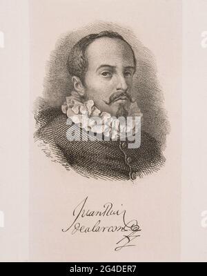 GRABADO - RETRATO DE DON JUAN RUIZ DE ALARCON Y MENDOZA. Lieu: COLLECTION PRIVÉE. MADRID. ESPAGNE. Banque D'Images