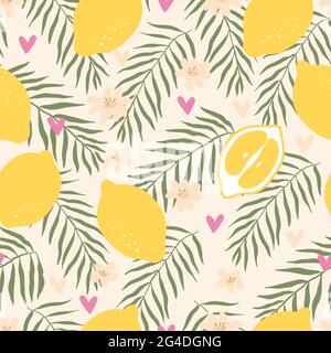 Fond de motif sans couture citron d'été aux agrumes. Imprimé brillant pour le tissu, le papier peint et le design.style scandinave des caniches. Illustration vectorielle Illustration de Vecteur