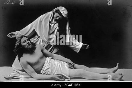 théâtre / théâtre, pièces de passion, Oberammergau 1900, Jésus-Christ (Anton Lang), Maria (Anna Flunger), DROITS-SUPPLÉMENTAIRES-AUTORISATION-INFO-NON-DISPONIBLE Banque D'Images