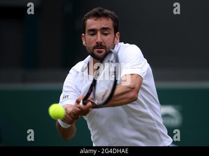 Photo du dossier datée du 05-07-2018 de Marin Cilic en action. Date de publication : lundi 21 juin 2021. Banque D'Images