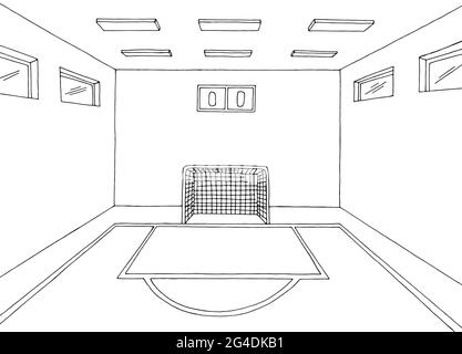 Football gym football sport intérieur graphique noir blanc esquisse illustration vecteur Illustration de Vecteur