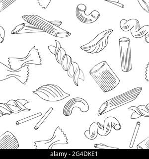 Motif de pâtes sans couture graphique noir blanc esquisse illustration vecteur Illustration de Vecteur