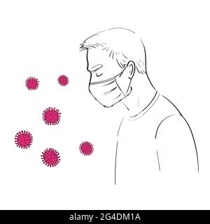 Homme de personnes portant des masques médicaux bannière. Mesures préventives, protection humaine contre le virus. Concept d'épidémie de coronavirus. Illustration de Vecteur