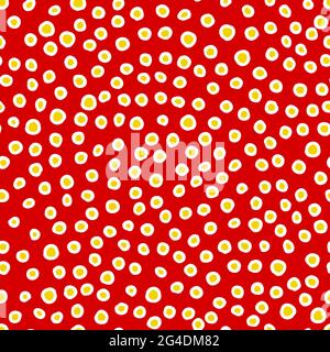 Motif neutre sans couture. Anneaux blancs dessinés à la main avec un centre jaune sur fond rouge. Décoration scandinave confortable. Illustration vectorielle avec cercle Illustration de Vecteur