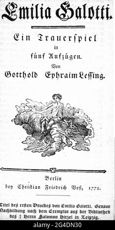 théâtre / théâtre, pièce, 'Emilia Galotti', par Gotthold Ephraim Lessing (1729 - 1781), première édition, LE DROIT D'AUTEUR DE L'ARTISTE N'A PAS À ÊTRE AUTORISÉ Banque D'Images