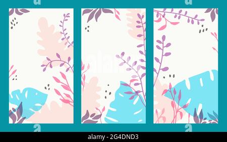 Ensemble de fonds verticaux à imprimé fleuri. Motif fleuri abstrait avec emplacement pour copie. Illustration de dessin à main vectorielle 9x16 Illustration de Vecteur
