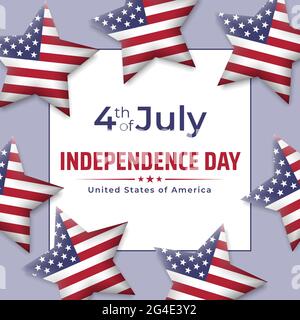 Bannière 4 juillet usa jour de l'indépendance. Le 4 juillet, fête nationale des États-Unis. Arrière-plan et cadre lumineux avec drapeau américain étoiles. Illustrateur de vecteur Illustration de Vecteur
