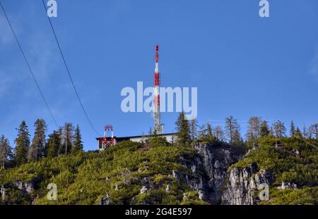 Lienzer Dolomiten, Osttirol, Rauchkofel, mât, Gittermaast, Sendemast, Sender, Grundnetzsender, ORS, antenne, Senden, radio, DVB-T2, DVB-T, UKW, TV, Fe Banque D'Images