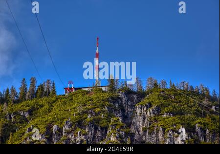 Lienzer Dolomiten, Osttirol, Rauchkofel, mât, Gittermaast, Sendemast, Sender, Grundnetzsender, ORS, antenne, Senden, radio, DVB-T2, DVB-T, UKW, TV, Fe Banque D'Images
