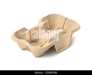 porte-boissons chaudes recyclable marron, porte-papier pour deux tasses à emporter, fond blanc Banque D'Images