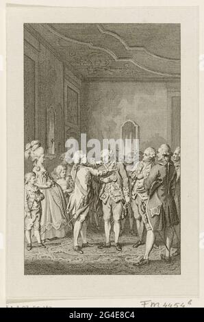 . Le Prince Willem V récompense le 30 novembre prochain Johan Zoutman avec un tennis commémoratif sur une chaîne d'or, après sa victoire dans la bataille en mer de Doggersbank entre les Hollandais et la flotte britannique le 5 août 1781. Banque D'Images