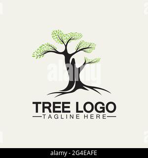 Illustration vectorielle de l'icône du logo de l'arbre.silhouette vectorielle d'un modèle d'arbre illustration de la conception de l'arbre et de l'arbre des racines Illustration de Vecteur