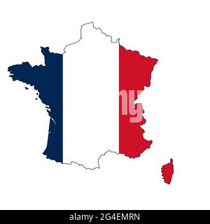 Illustration de la carte de France avec le drapeau isolé sur fond blanc Banque D'Images