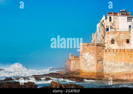 Vieille ville, Médina d'Essaouira avec muraille, côte Atlantique, Essaouira, Marrakech-Safi, Maroc Banque D'Images