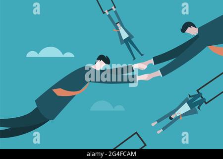 Hommes d'affaires faisant des balançoires acrobatiques. Concept de risque et de défis commerciaux Illustration de Vecteur