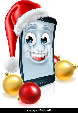 Mobile Cell Phone Mascotte Noël in Santa Hat Illustration de Vecteur