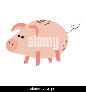 Petit cochon rose avec queue tourbillonnante. Animal de ferme Illustration de Vecteur