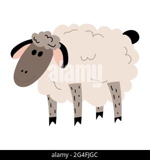 Vue latérale sur les moutons debout. Mignon agneau .Vector Illustration de Vecteur