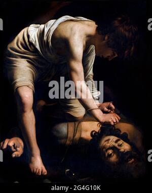 Caravaggio. David et Goliath de Michel-Ange Merisi da Caravaggio (1571-1610), huile sur toile, c. Banque D'Images