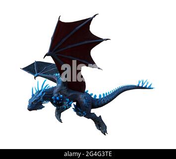 illustration 3d d'un dragon bleu volant isolé sur fond blanc. Banque D'Images