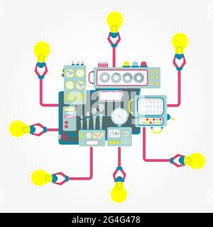 Machine au centre avec des pinces qui maintiennent les feux allumés. Conceptuel. Illustration de Vecteur