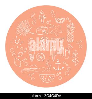 Définir : icônes dessinées à la main. Heure d'été. Illustration vectorielle, style dessiné à la main Illustration de Vecteur