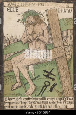 Album avec douze gravures de la passion, une coupe de bois du Christ comme l'Homme des Sorrows, et une coupe de métal de Saint Jérôme à Penitence, fin du XVe siècle. Banque D'Images