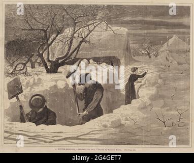 Un matin d'hiver, - pelletage, publié en 1871. Banque D'Images