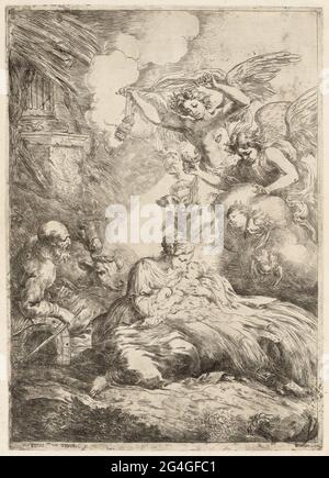 La Sainte famille adorée par les Anges (la grande Nativité), c. 1655. Banque D'Images