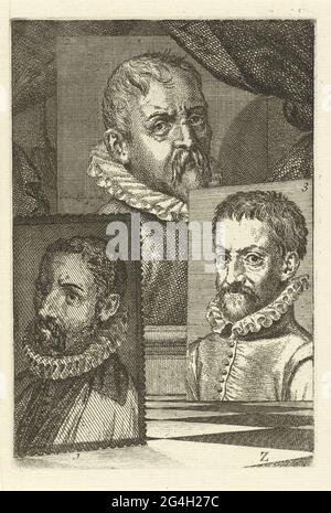 . Trois portraits d'artistes numérotés. Portrait d'Anthonie Blocklandt (no 1), Dirck Barendsz. (Non 2) et Dominicus Lampsonius (no 3). Dans le coin inférieur droit étiqueté : Z. Banque D'Images