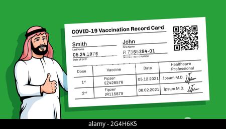 Arabe avec un certificat de vaccination Illustration de Vecteur