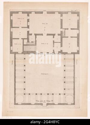 Plan d'étage du rez-de-chaussée de la Villa Grimaldi-Sauli à Gênes; première usine du bâtiment. H.; bâtiments de Gênes / palais anciens. Avec explication en italien. Banque D'Images