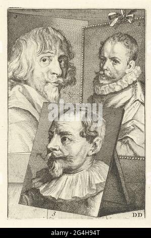 . Trois portraits d'artistes numérotés. Portrait de Hendrik van Steenwijck (no 1), Jacob de Gheyn (non 2) et Sebastiaan Vranx (no 3). Dans le coin inférieur droit étiqueté : dd. Banque D'Images