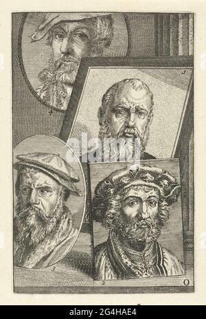. Quatre cotes de portage d'artistes numérotées. Portrait de Jan Cornelisz. Vermeyen (n° 1), Jan Gossaert (No 2), Joos van Cleve (No 3) et Heinrich Aldeverver (No 4). Imprimer sous libellé : O. Banque D'Images