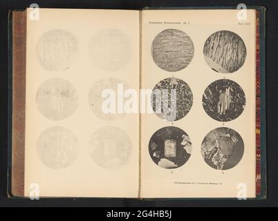 Six grossissements microscopiques de minéraux. La figure 1 est mikkloklien, 2 mikrokline et albiet, 3, 4, 5 et 6 est plagioklaas. Banque D'Images